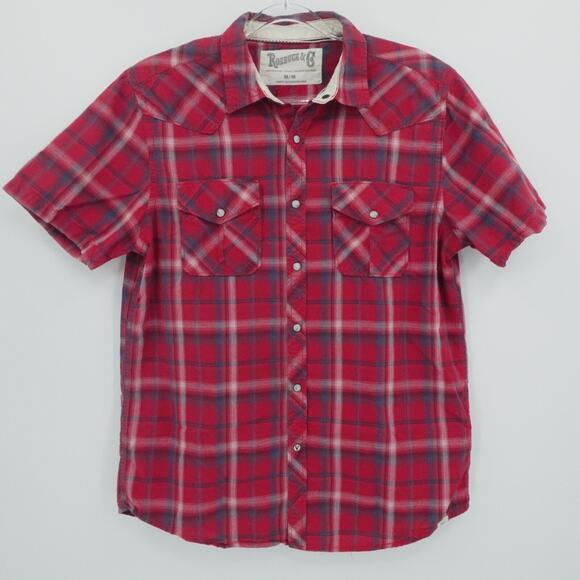 Western Pearl Snap Shirt Mens Medium Red Plaid Rockabilly Western Lightweight - Picture 1 of 10